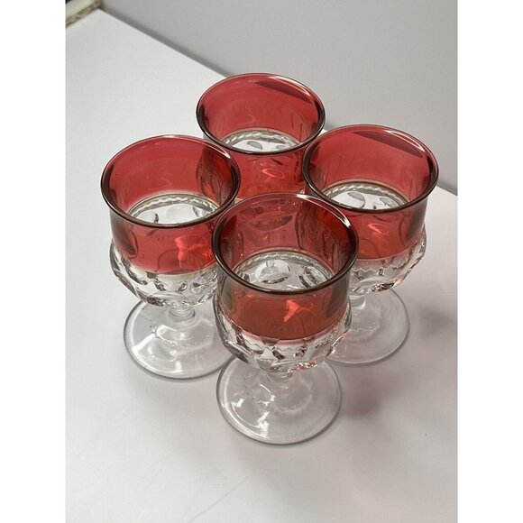 Set Of 4 Vintage Kings Crown Ruby Red Flash Thumbprint Water/Wine Goblets 4.25” - Picture 5 of 8